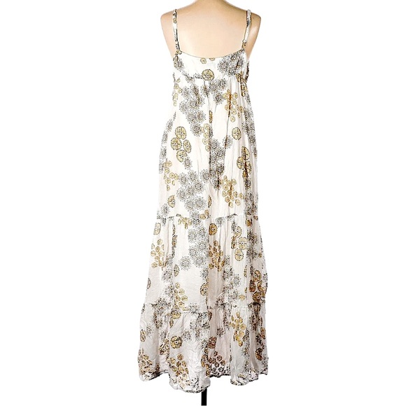 Old Navy size small ivory dress with metallic silver gold floral ruffled bottom - Picture 2 of 13